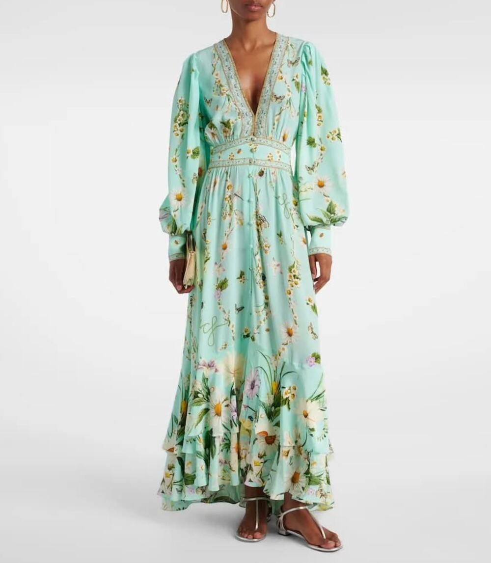 Camilla Long Button Front Dress in Floral Freefall size S small